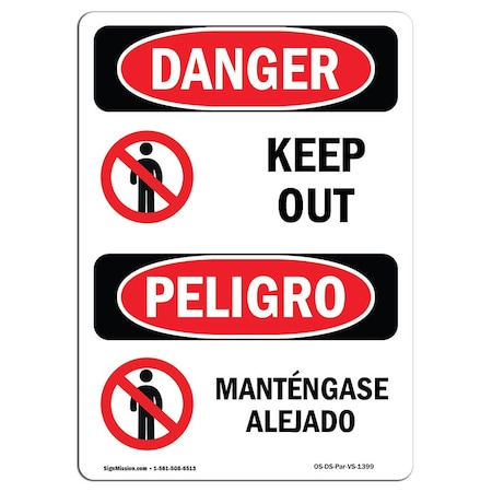Signmission Safety Sign, OSHA Danger, 14" Height, Rigid Plastic, Keep Out, Bilingual Spanish OS-DS-P-1014-VS-1399